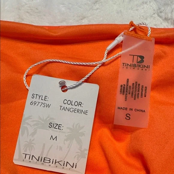NWT TiniBikini Neon Tangerine Bikini with Cutout and Leopard Monotone Print - Picture 7 of 7